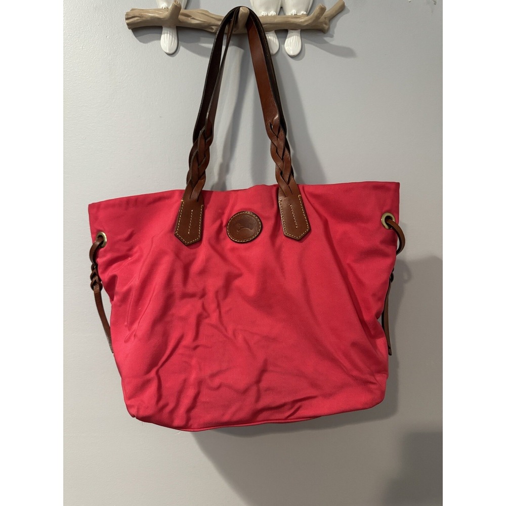 Dooney & Bourke Nylon Tobi Tote Leather Handles  DB Pink Brown‎